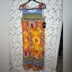 Monroe & Main Vibrant Blue and Orange Maxi Dress